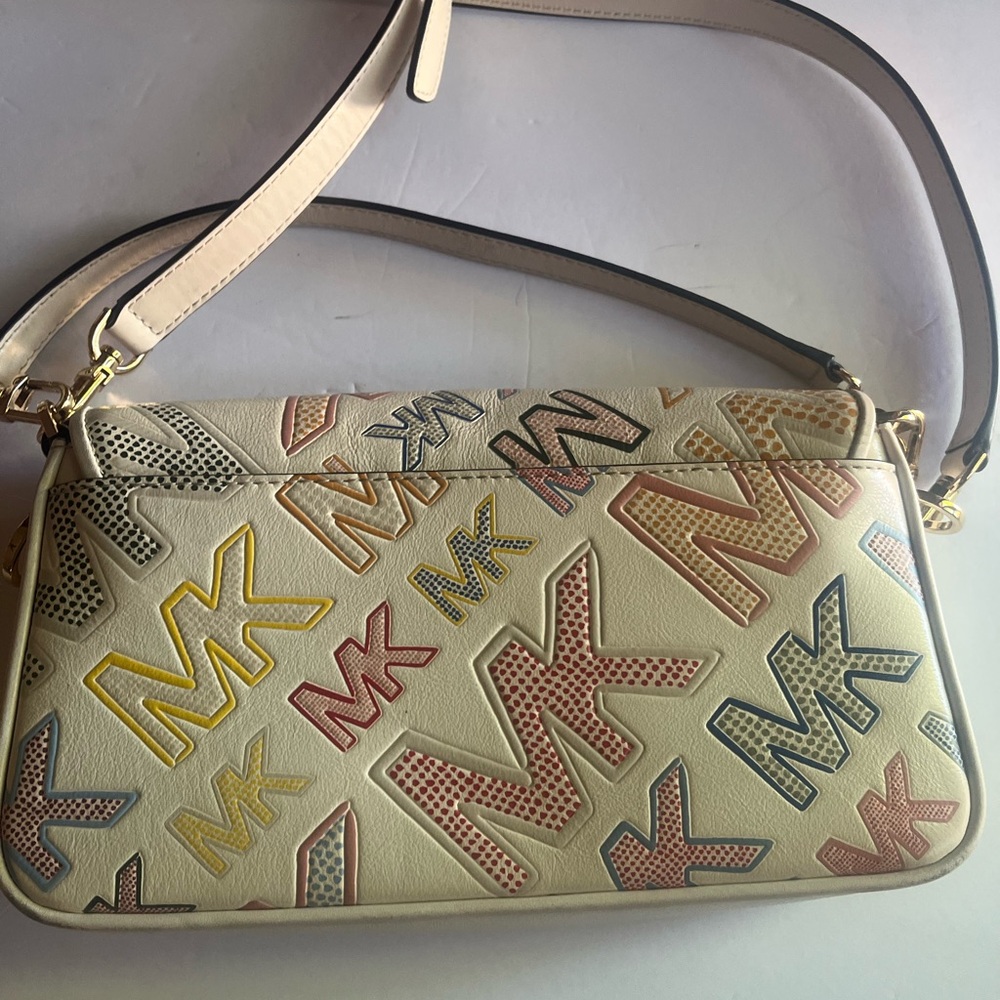 Michael Kors Bradshaw Multicolor Signature white cream convertible shoulder Bag - Picture 11 of 13